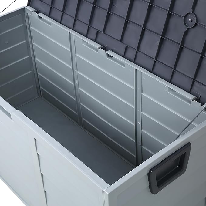 All Weather UV Resistant 75 Gallon Deck Box with Wheels Outdoor Storage Bin for Patio Furniture Cushions Garden Tools Pool Toys Backyard Patio Organization