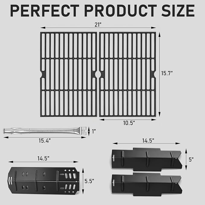 Utheer Grill Replacement Parts for DGH353CRP/DGH353CRP-D with 15.4" Stainless Steel Burner, 2 Cast Iron Grates and 3 Heat Plates, Fits 70-01-634, 3 Burner Grill Repair Kit