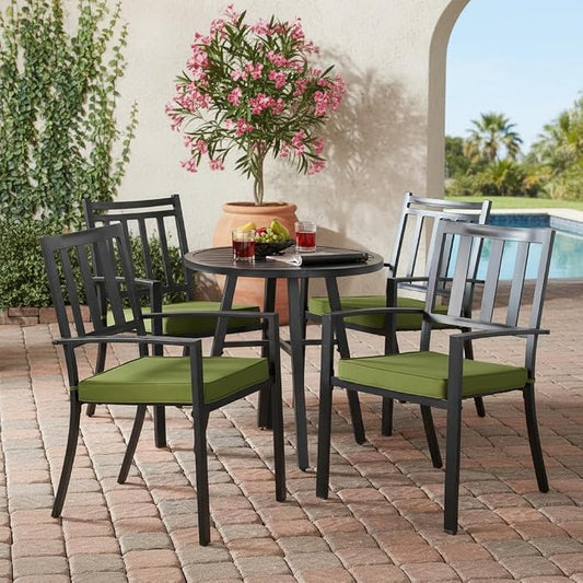 Outdoor 18 inch Square Patio Dining Chair Pads – Comfortable Fiber-Filled Seat Cushions with Ties, Reversible Polyester Fabric - Hunter Green, Set of 4
