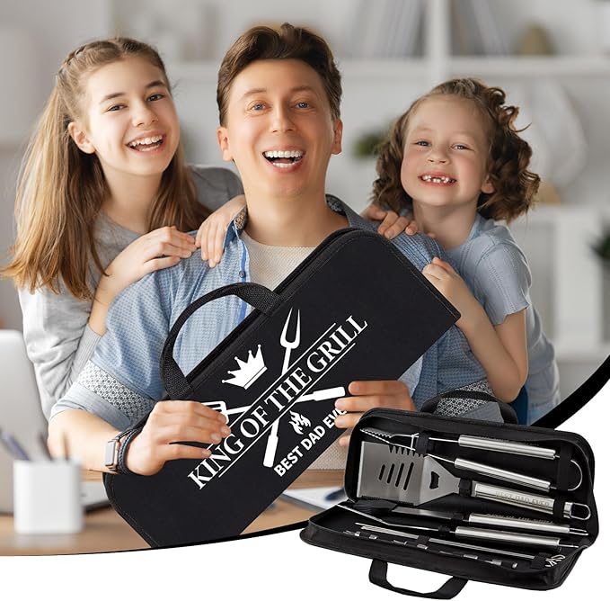 19Pcs Dad Father's Day Gifts from Daughter Son BBQ Grill Tools Set with Apron Portable Bag Heavy Duty Stainless Steel Grilling Utensils Barbecue Accessories Kit for Men Father Papa Birthday Present