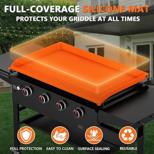 Silicone Griddle Cover for Blackstone - Full Protection Waterproof Griddle Top Cover All Year Round Protective Mat for Black Stone Accessories (36" Orange)