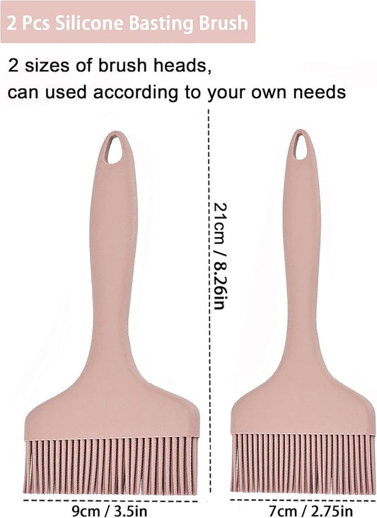 2Pcs Silicone Basting Pastry Brush - Heat Resistant Cooking Brushes Food Brush for Oil, Sauce, BBQ, Baking Outdoor Grill Dishwasher Safe – Pink
