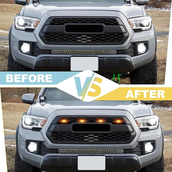 After Market TRD-Pro Grill Lights Emblem for 2015-2023 Toyota Tacoma | 5pcs led,Amber Led,Black Color +Grille Emblems tacoma