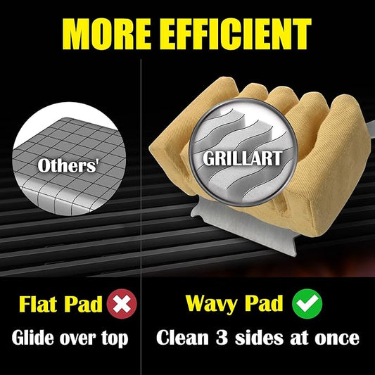 GRILLART Grill Brush Bristle Free, Replaceable BBQ Cleaning Pad (No Handle), Safe Replacement Cleaning Pad/Head for Cast Iron/Stainless Steel Grates - Deep-Reach (Black)