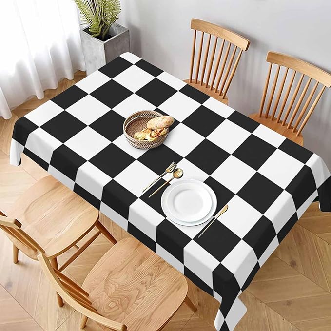 TKS MITLAN Chess Board Decorative Rectangle Tablecloth Black and White Checker Board Polyester Table Cloths Kitchen Table Cover for Dining BBQ Picnic Coffee Table 60 x 84 Inch 6-8 Seats