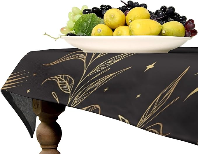 Sun Moon Tablecloth Vintage Boho Astrology Gold Celestial Star Galaxy Space Table Cloth Water Resistant Wipeable Table Cover for Picnic Party Holiday Kitchen Dinner Table 60"x90"