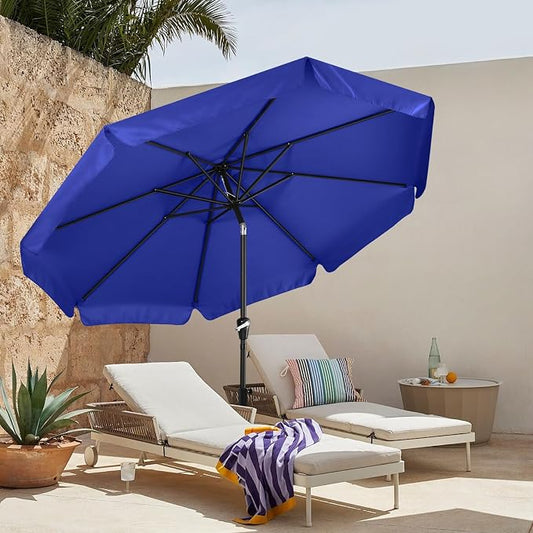 MASTERCANOPY 9ft Patio Umbrella with Valance, Crank & Tilt, Blue | 8 ribs, UV/fade-resist, waterproof, vent, for garden/deck/yard/pool