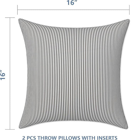 LVTXIII Outdoor/Indoor Throw Pillows, Decorative Patio Accent Pillows, Fluffy Water Repellent Garden Cushions for Home Patio Coach Sofa Use, 16×16 Inch, Pack of 2, Strip Grey