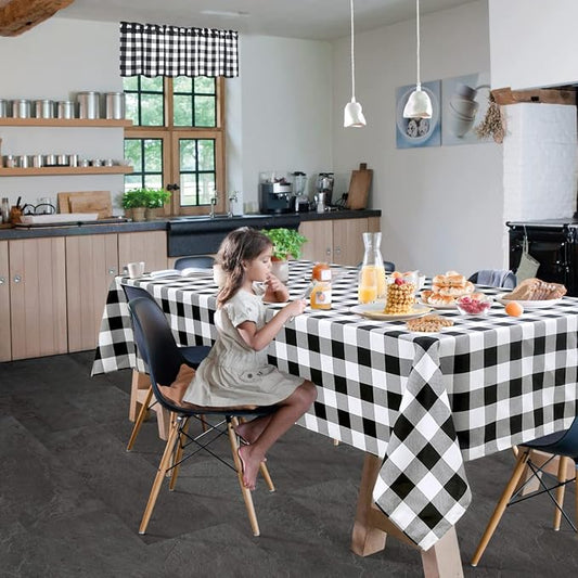 Hiasan Buffalo Plaid Tablecloth Waterproof, 2 Pack, 54 x 54 inch - Black and White Checkered Table Cloth Square for Outdoor Picnic/Party/Dining