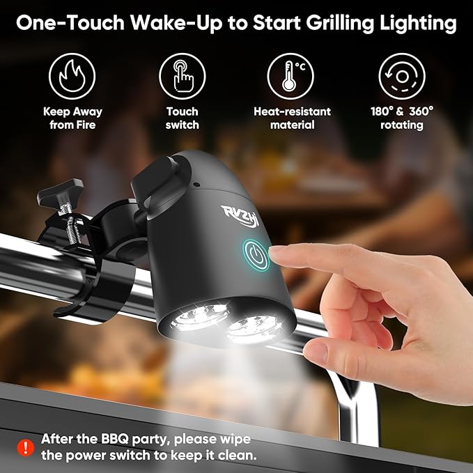Grill Light BBQ Accessories: Upgraded 10 LEDs Bright Outdoor Grill Light - Flexible Rotation Adjustable C-clamp Smoker Grilling Accessories - Grilling Gifts for Men Dad Husband