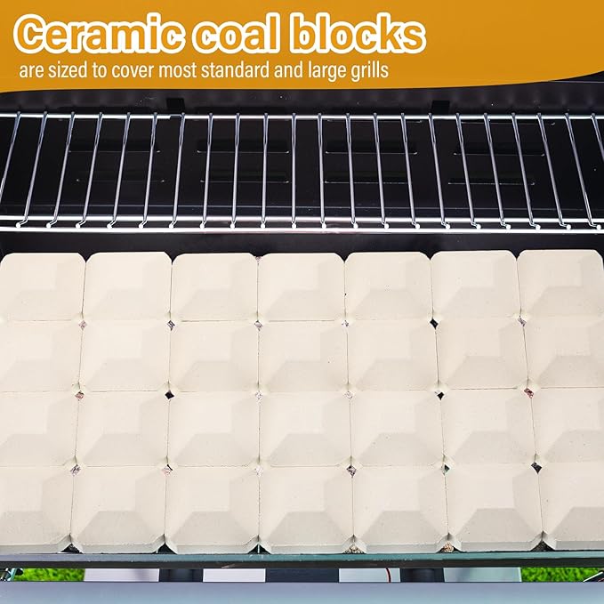 Baquler 50 Pcs Ceramic Briquettes for Gas Grill Replacement 2"x2" Universal BBQ Grill Briquettes, Reusable Even Heat Distribution Stone for Most Grills, Reusable Heat Plates Alternative