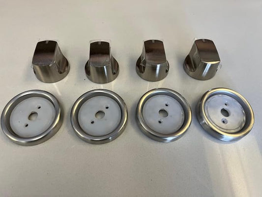 Mont Alpi Outdoor Kitchen Stainless Steel Replacement BBQ Grill Control Knobs and Color Changing Blue and Red LED Light Bezel 4-Pack - 4X 8A07021013-4X 8A37000595 - Fits All Mont Alpi Grills