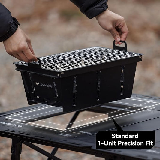 BLACKDOG IGT Compatible Insert Grill, Foldable Carbon Steel Charcoal Module for Modular Camp Kitchen System, Rapid Setup Handles, 14.2" x 9.8", Perfect Flush Fit