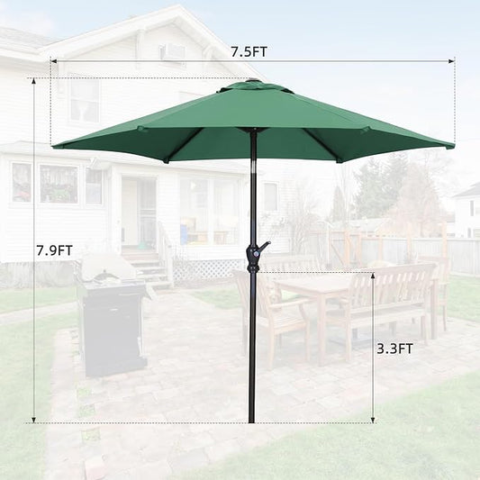 7.5FT Patio Umbrella, Outdoor Table Umbrella, Market Umbrella with Push Button Tilt and Crank for Garden, Lawn, Deck, Backyard & Pool
