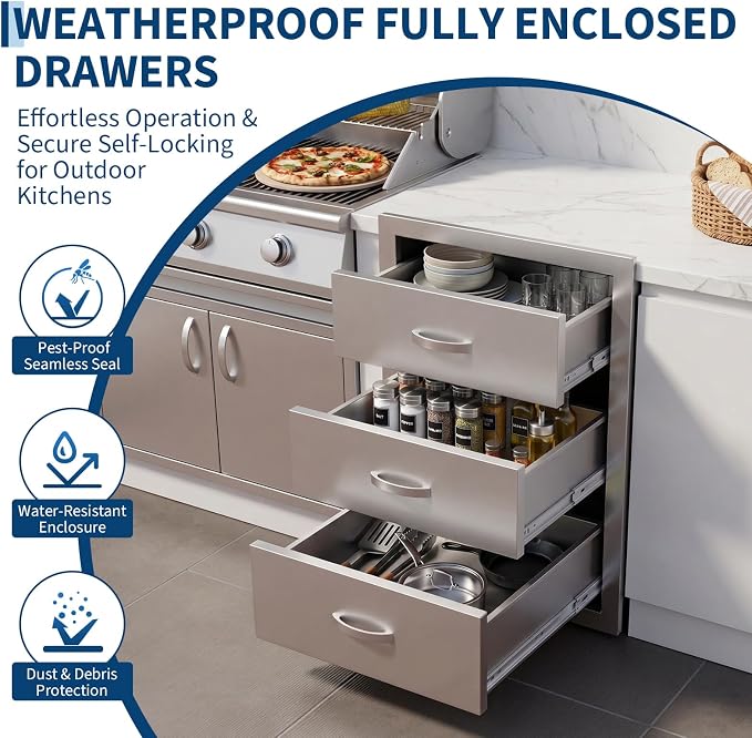 Garvee Outdoor Stainless Steel Drawer, 18Wx 23D x23H inch Smooth-Sliding, Rustproof & Weatherproof Storage, Easy Installation with Stainless Steel Handle, BBQ Drawers Ideal for Garden/Outdoor Kitchen | Weatherproof Storage Easy Installation Stainless S...