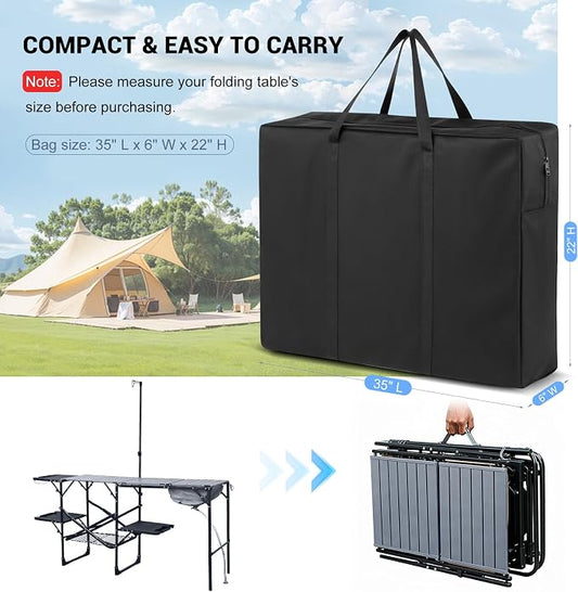 Folding Camping Kitchen Table Storage Bag for GCI-600D Table Bag | 600D Waterproof Cook Station Carry Bag for Folding Picnic/Camp Tables with Durable Zipper, 35 L x 6" W x 22" H