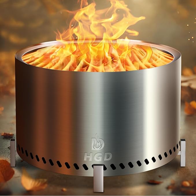 HGD 27.5" Smokeless Fire Pit Outdoor, Large Stainless Steel Wood Burning Firepit with Secondary Combustion, Backyard Patio Stove for Garden, BBQ & Bonfire