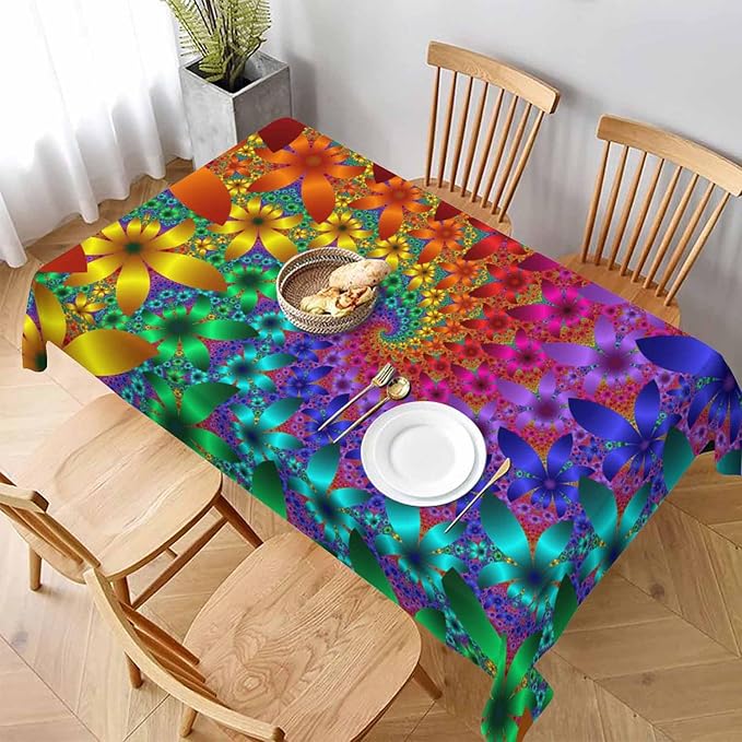 TKS MITLAN Tablecloth Tie Dye Table Cloth Rectangle Table 60 x 84 Inch Rainbow Spirals Flower Petals Kitchen Decorations for Home Dinner Party