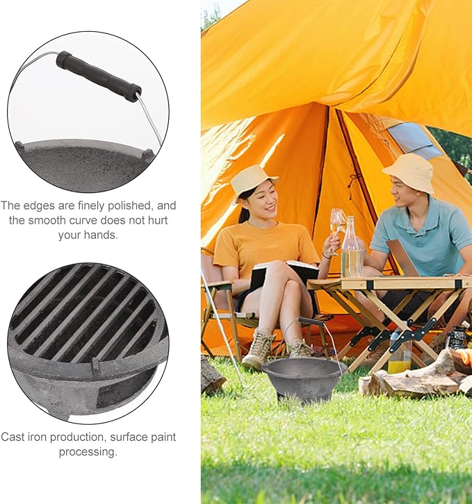 DOITOOL Cast Iron Outdoor Barbecue Stove Portable Charcoal Cooking Stove Compact 8.3X8.3X4.3 Inch Camping Bbq Tool for Picnics and Backyard Grilling