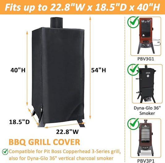 Smoker Cover for Pit Boss 3 Series Vertical Grill, 73351 Pellet Cover for Pit Boss PBV3G1 PBV3P1 PBV3D1 Vertical Smoker Covers, 600D Waterproof Smoker Cover with Zipper, PBV3G1 Smoker Covers