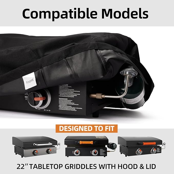 NOELIFE Griddle Cover for Blackstone 22 inch Tabletop Griddle with Hood, Propane Fuel Cylinder Can Be Covered Completely, Waterproof Grill Cover Outdoor BBQ Grilling Accessories (Cover Only)