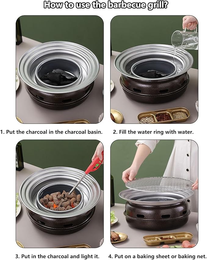 Removable Portable Charcoal BBQ Grill Round Charcoal Stove Indoor and Outdoor Barbecue Grill with Enough Barbecue Accessories for Picnic, Backyard Cooking, Travel(Large)