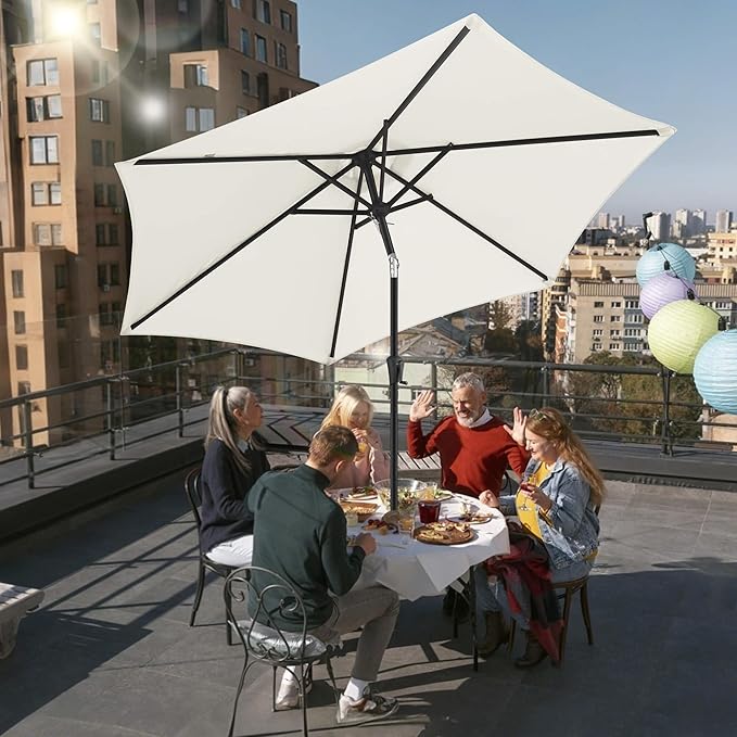 FLAME&SHADE 10ft Patio Umbrella - Outdoor Umbrella with 6 Sturdy Ribs, Push Button Tilt and Crank, UV Protection Table Market Umbrella for Pool, Porch,Garden, Deck, Backyard(Ivory)