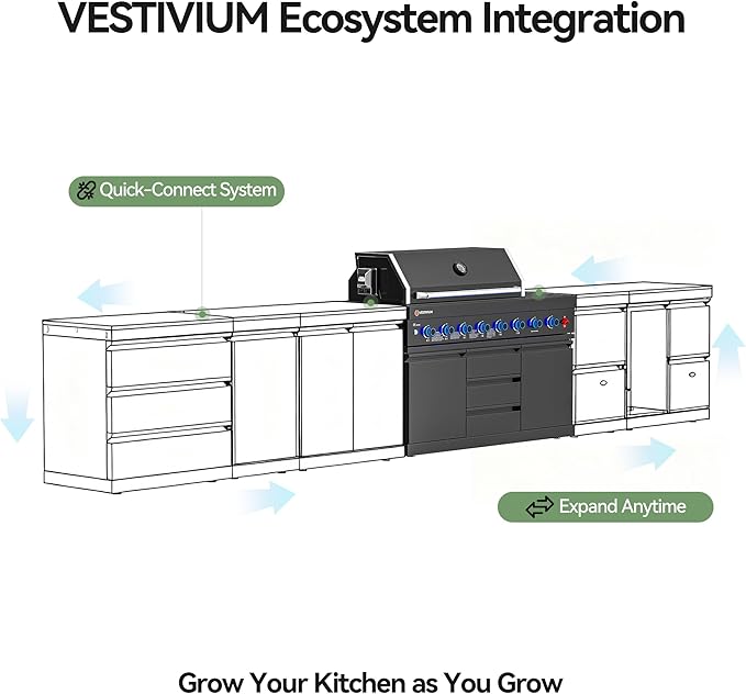 Black Stainless Steel Outdoor Double Door Empty Cabinet, Black Galaxy Granite Countertop, Storage Module for Grill Island, Patio BBQ Station, No Shelves