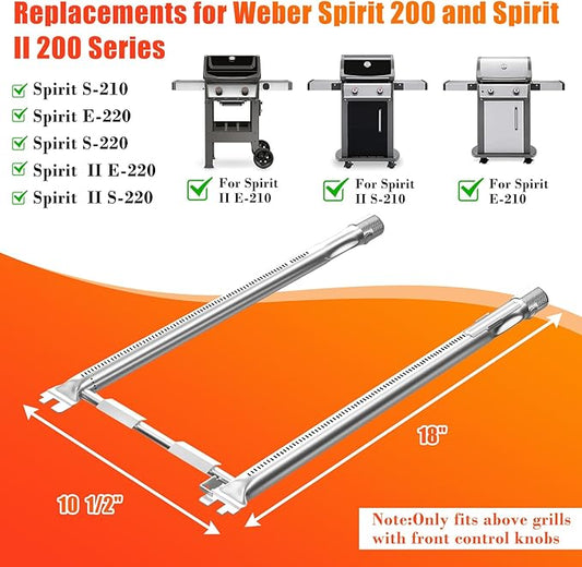 69785 Grill Burner for Weber Spirit I & II & GS4 Spirit II 200 Series, Spirit E-210, E-220, Spirit S-210, S-220 Gas Grills with Up Front Controls, 304 Stainless Steel Weber Grill Parts