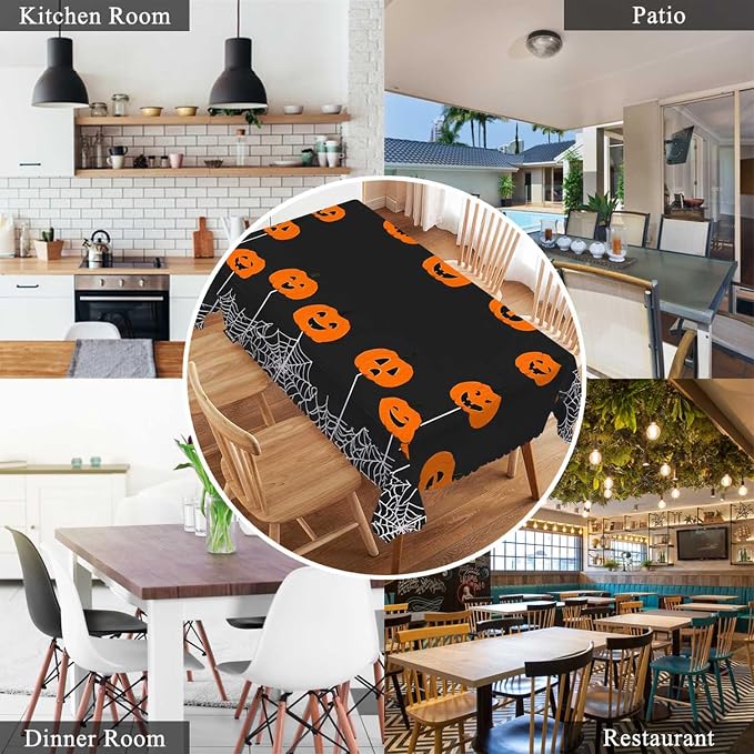 Swono Halloween Pumpkin 52"X70" Oblong Table Cloth Halloween Pumpkins Spider Web Cute Wrinkle Free Table Cover Farmhouse Tablecloth for Home Restaurant Picnic Indoor Outdoor Dining