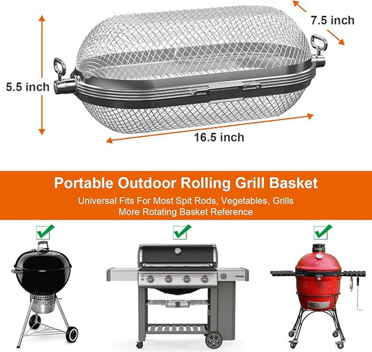 MixRBBQ Rotisserie Basket Grill Accessories, Stainless Steel Rotisserie Baskets for Napoleon 64000 Outdoor Grill, Universal Fits for Kabobs French Fries Veggies Fits