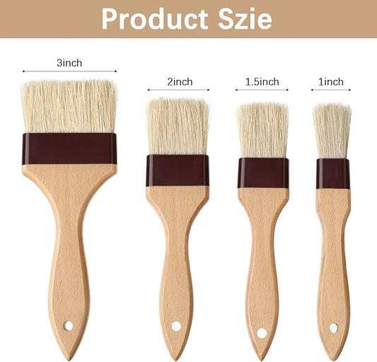 Boao 4 Pcs Pastry Brush, Natural Bristle Basting Brush for Cooking and Baking, BBQ Brushes for Butter, Baster, Oil, Egg, Sauce, Turkey, Grilling, Marinade and Kitchen Food(1, 1.5, 2, 3 Inch)