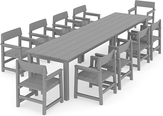 Jocoevol 12-Piece HIPS Patio Dining Set for 10 Person Outdoor Dining Sets with Umbrella Hole Tables and Chairs Furniture Set All Weather Proof for Garden, Backyard, Poolside