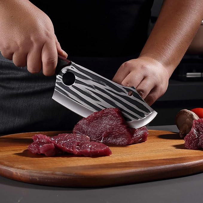 Butcher Knife Set with Bag,Meat Cleaver Full Tang Serbian Chef Knife High Carbon Steel for Meat Cutting Processing,Hand Forged Viking Carving Outdoor BBQ Camping Knife (3)
