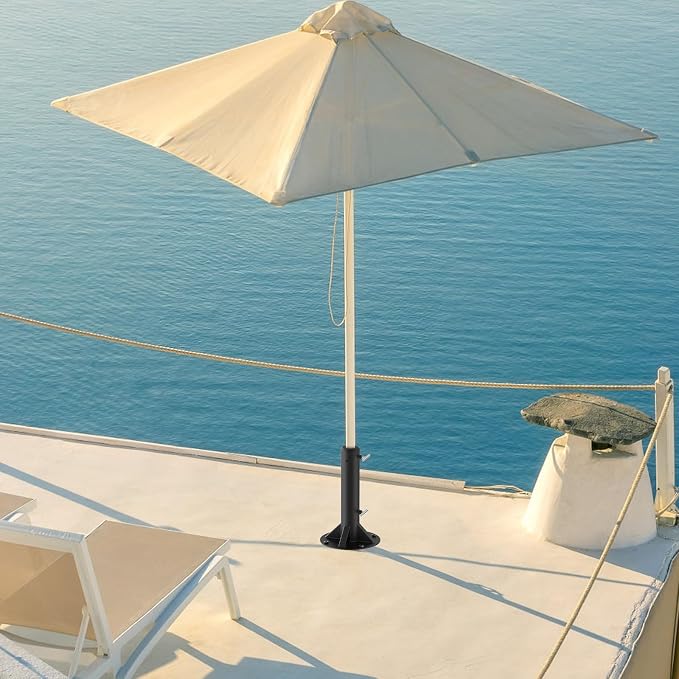 Dolibest Heavy Duty Deck Mount Umbrella Holder with Plastic Sleeve, Fully Welded Steel Patio Umbrella Base up to 2'' Poles, Outdoor Umbrella Stand for Patio Table, Balcony, Decks, Docks (Enhanced)