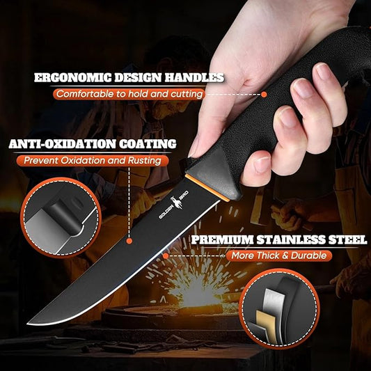 Golden Bird Boning Knife 6 Inch with Non-Slip Handle, Butcher Knives for Meat Butchering or Fish Deboning Filleting, Trimming Knife with German Stainless Steel, Gift for Men