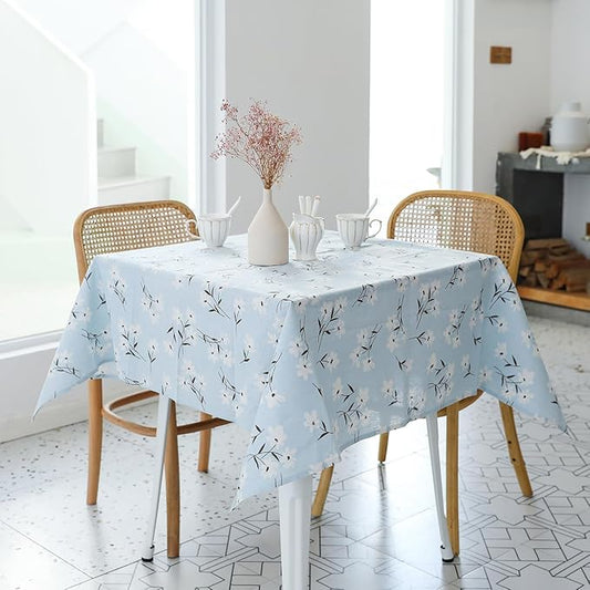 Pastoral Square Tablecloth - 52 x 52 Inch - Linen Fabric Table Cloth - Washable Table Cover with Dust-Proof Wrinkle Resistant for Restaurant, Picnic, Indoor and Outdoor Dining, Floral (Light Blue)