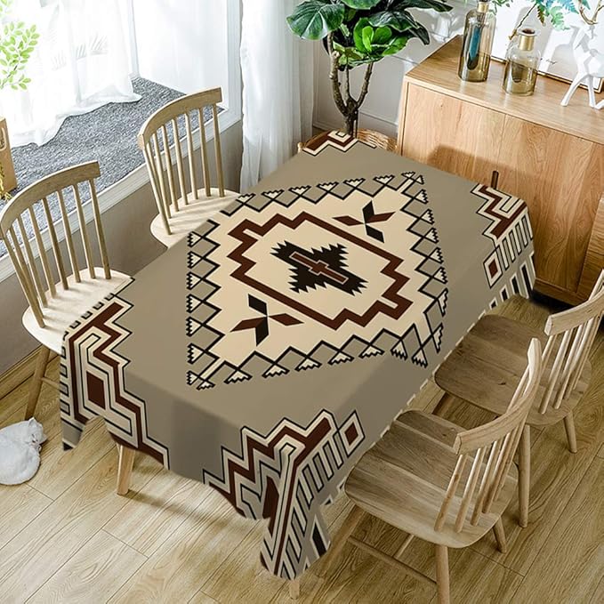 Moslion Vintage Southwest Native Style American Tablecloth - Retro Tribal Design Aztec Style Antique Boho Ikat Rectangle Picnic BBQ Table Cloth - Polyester, 60x84 Inch