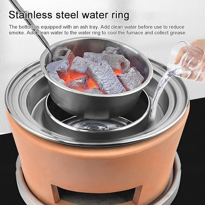Portable Clay Charcoal Barbecue Stove Outdoor Grill with Complete Accessories for Camping Picnics and Backyard Cooking Lightweight and Easy to Use