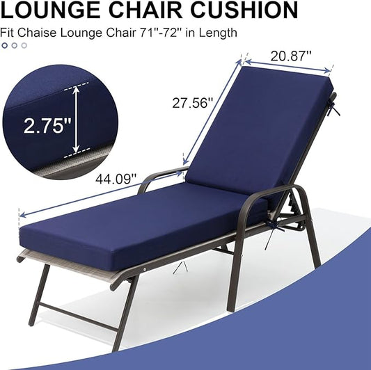 Crestlive Outdoor Chaise Lounge Cushions, 3 Years Fade Resistant Water Resistant Lounge Chair Cushion, 72''L x 21''W, Set of 2, Navy