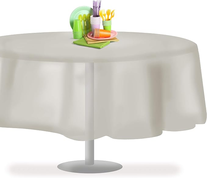 Grandipity 12 Pack Premium Disposable Plastic Tablecloth 84" Inch Decorative Round Table Cover - Light Grey