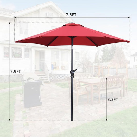 7.5FT Patio Umbrella, Outdoor Table Umbrella, Market Umbrella with Push Button Tilt and Crank for Garden, Lawn, Deck, Backyard & Pool