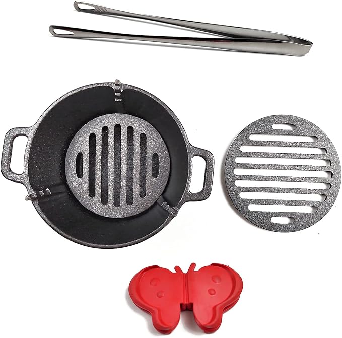 HAWOK Yakiniku Plate Cast Iron with Glass Lid mini stove set of 2………