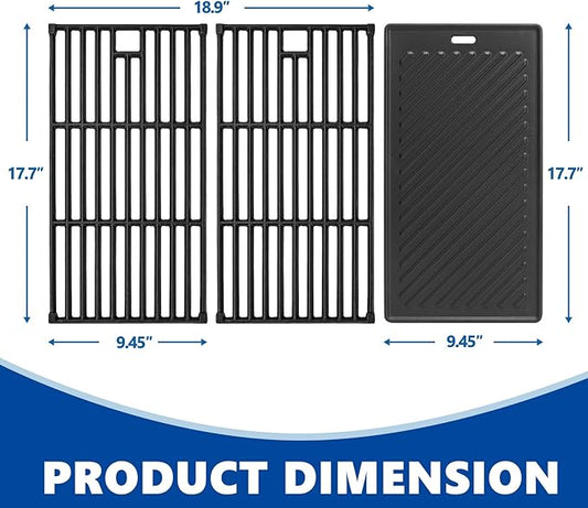 SafBbcue Replacement Parts for Monument Grill 35633 41847NG 24367 24633 17842 4-Burner Gas Grill, Cast Iron Cooking Grids & Reversible Griddle for Monument Grills 97888 96333 Accessories