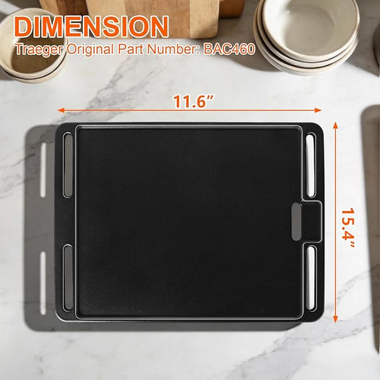 BAC460 Cast Iron Griddle Replacement Parts for Traeger Ranger TFT18KLD Scout Pellet TFT18PLDO Portable Griddle, Grill Pan for BBQ Camping, 15.4" x 11.6"