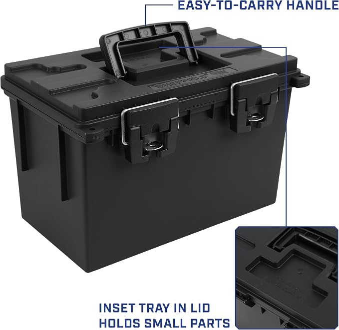 Sheffield XL Ammo Box Made in USA, Stackable Lockable Ammo Storage Box | 4 Pack Lockable Storage Box, Water and Dust Resistant Dry Box, Secures Hunting Gear, Gun Accessories, Supplies, and Bullets