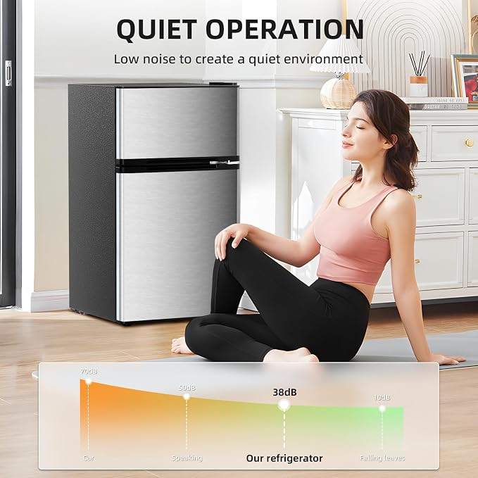 Antarctic Star 3.1 Cu.Ft.Compact Refrigerator,Mini Fridge with Freezer,2-Door with Adjustable Removable Shelves For kitchen/Apartment/Dorm/Office,SILVER