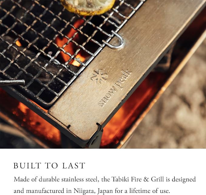 Snow Peak Takibi Fire and Grill, ST-032SETS, Made in Japan, Stainless Steel, Lifetime Product Guarantee