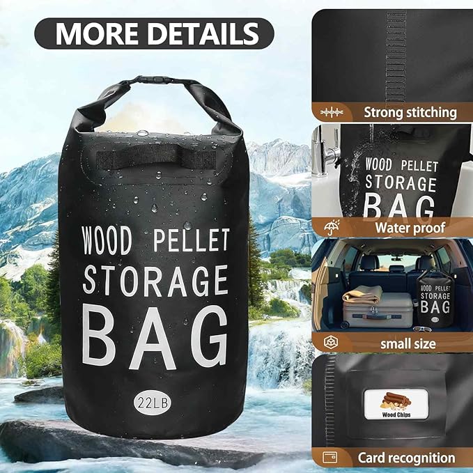 Wood Pellet Storage Containers Waterproof Charcoal Storage Bin-iiiBumwow Smoker Pellet Storage Bin w/Label Pocket & Buckle Seal & Dual Handles Pellet Containers for Grill Outdoor(22LB) (1-Pcak)