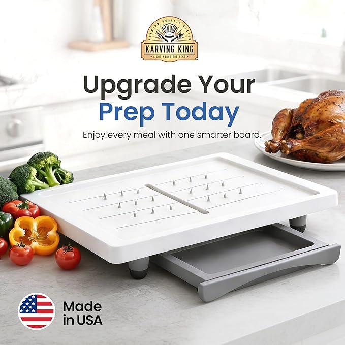Large Cutting Board - Karving King Meal Prep System with Juice Groove, Spikes & Drip Tray - BPA Free Cutting Board - Patented Multi-Feature Design Carving Board - BBQ Essential & Kitchen Gifts